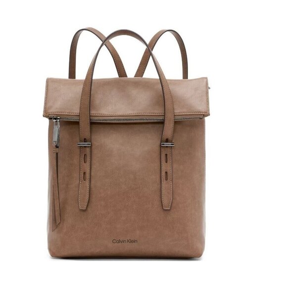 Calvin Klein Aurora Faux Leather Convertible Tote Backpack- Brown/taupe